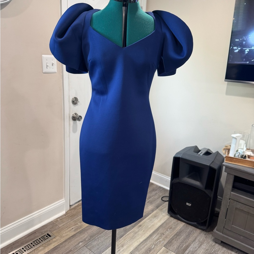 Badgley Mischka Royal Blue Puff Sleeve Formal Dress-Worn Once!